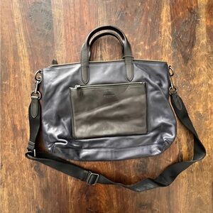 Coach Black and Dark Blue Leather Laptop Bag
